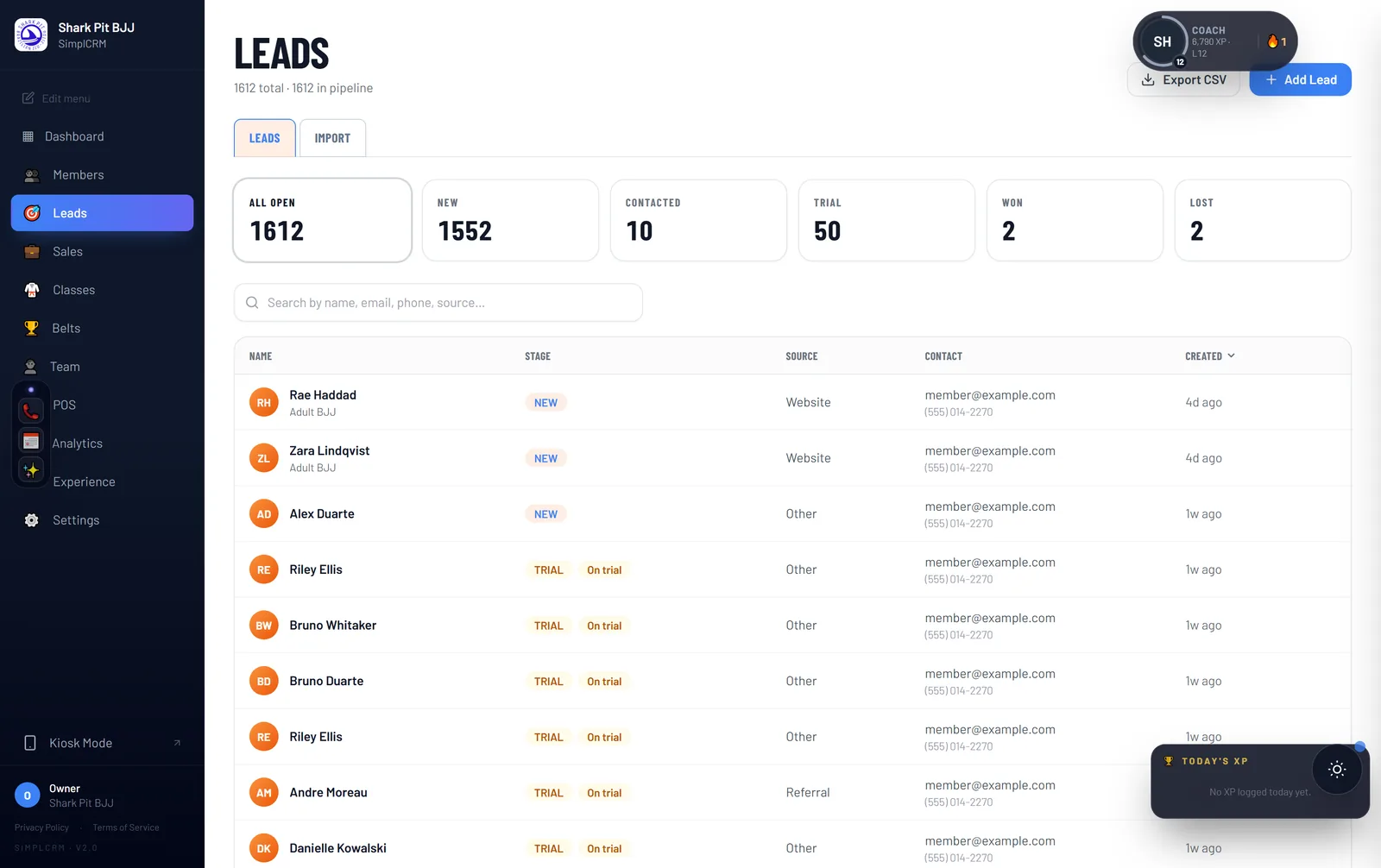 BattersOps leads pipeline showing lead stages and follow-up tasks